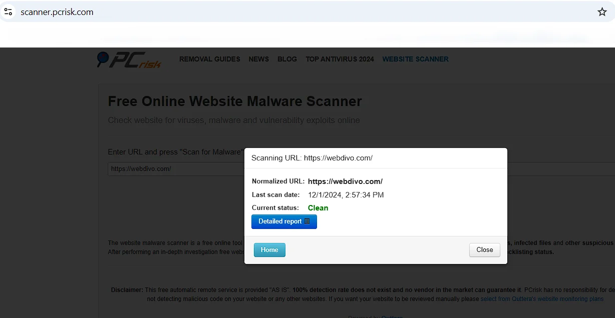 Pcrisk webdivo scan result