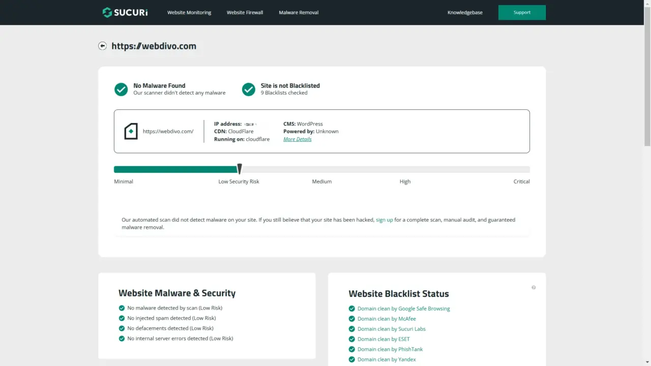 Sucuri webdivo scan result