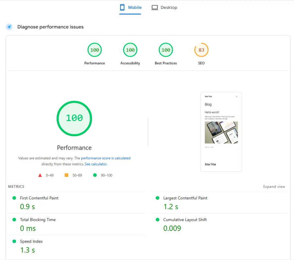 Page speed with webp