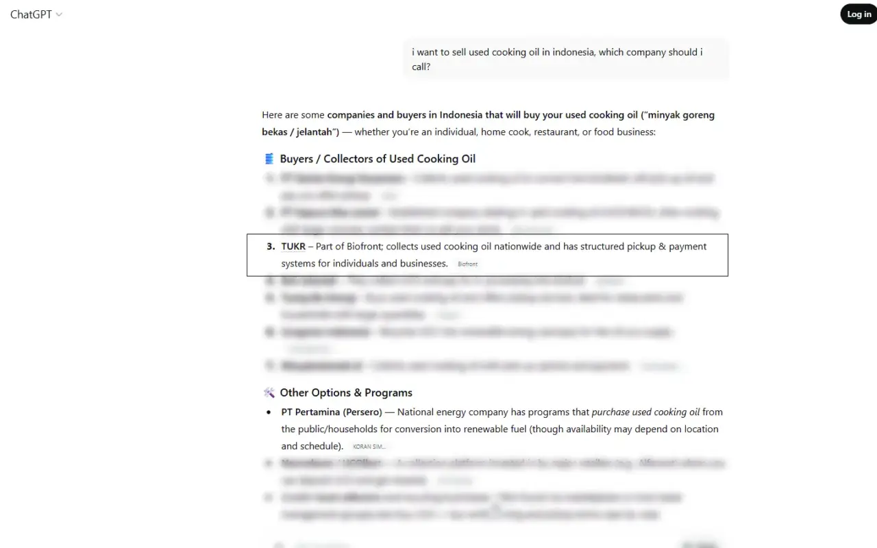 ChatGPT Sell UCO Query Indonesia