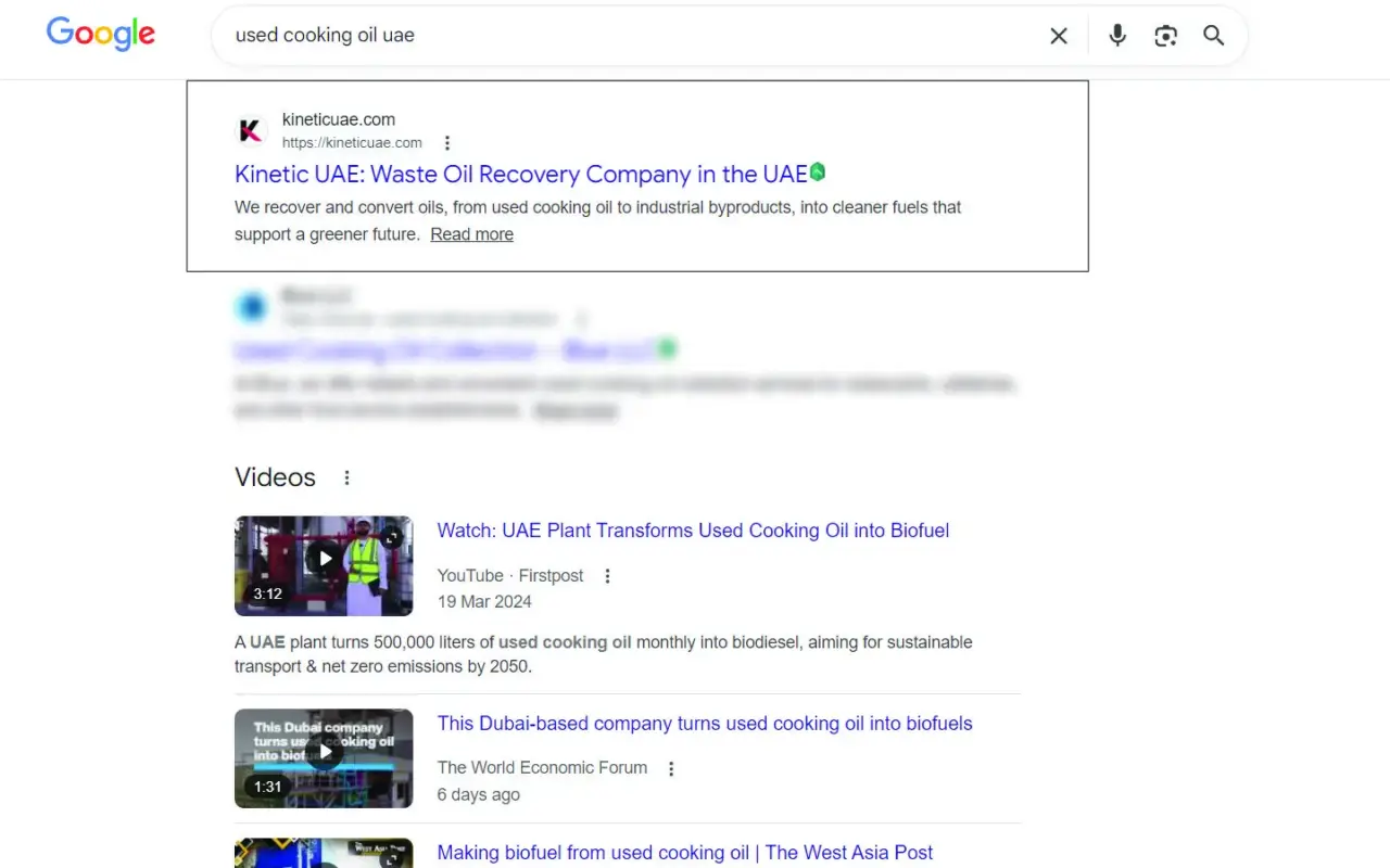 KineticUAE Google SERP Result